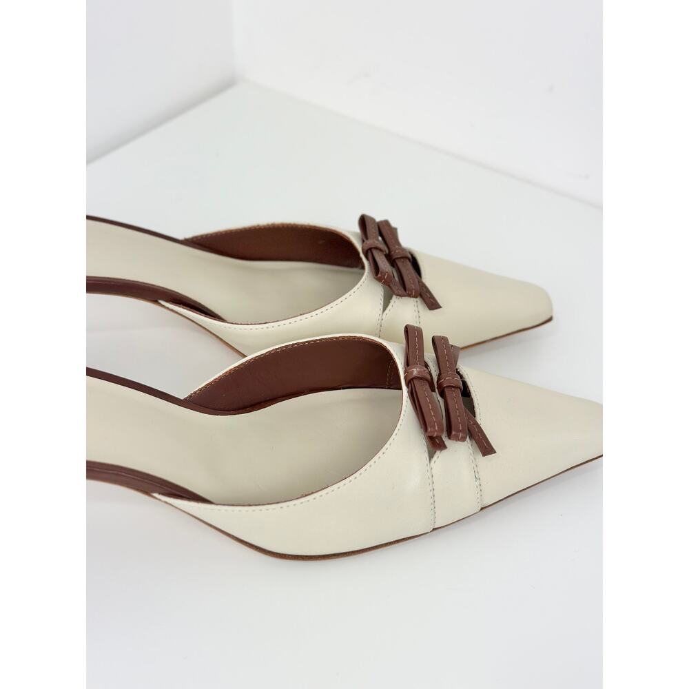 Reformation Nelson Heeled Mule Cream Leather Pointed Toe Kitten Heel US 8 - Picture 12 of 16